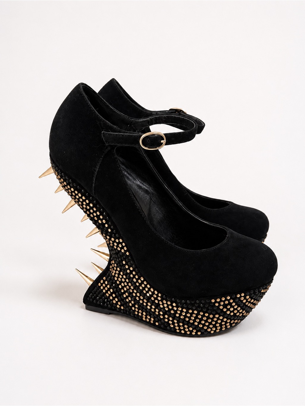 Black Suede Spike-Embellished Steve Madden Wedges